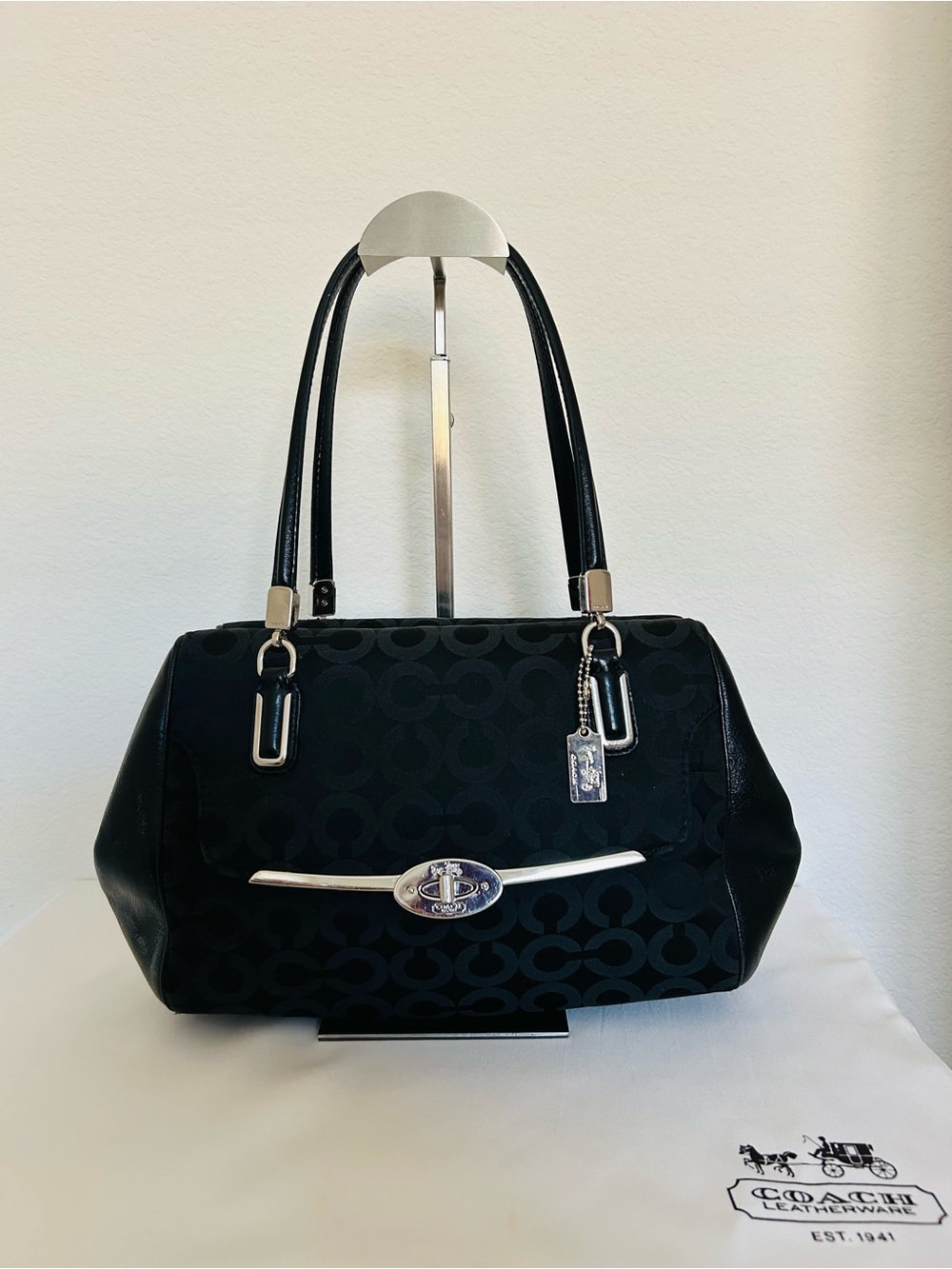 🖤Coach🩶 Op Art Logo Satchel with Silver Hardware